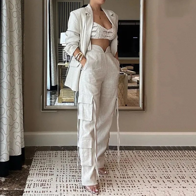 Fashion Street European and American Women's Set Long sleeved Top and Pants Two Pieces Piece set