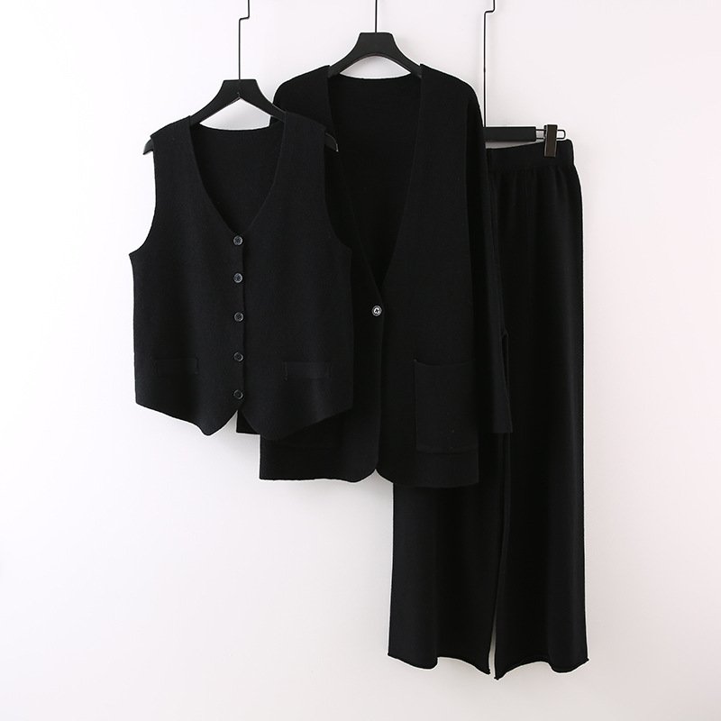Boutique Wholesale 2024 Autumn New Fashion V-neck Knitted Cardigan Vest Wide Leg Pants Women's Set