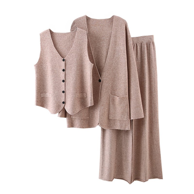 Boutique Wholesale 2024 Autumn New Fashion V-neck Knitted Cardigan Vest Wide Leg Pants Women's Set