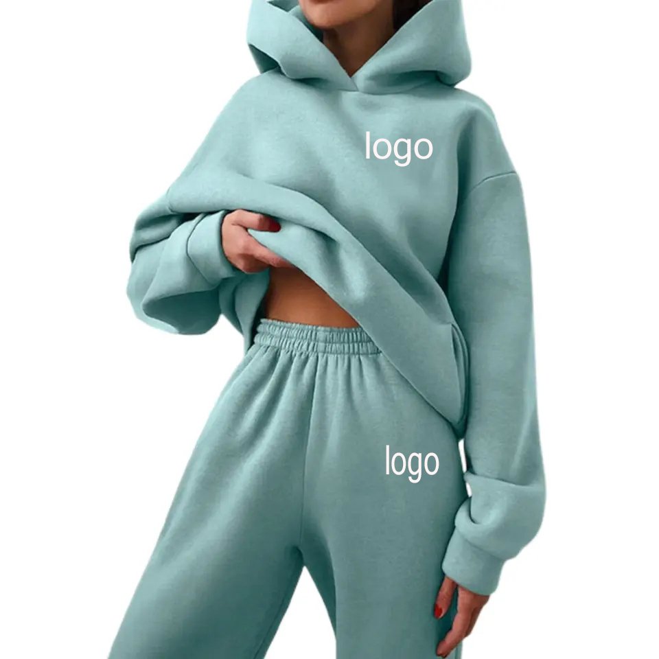 2023 Customized Blank Design High Quality Plus Size Women's Hooded Sweatshirt wholesale 2-piece Set Sweatpants and Hoodie Set
