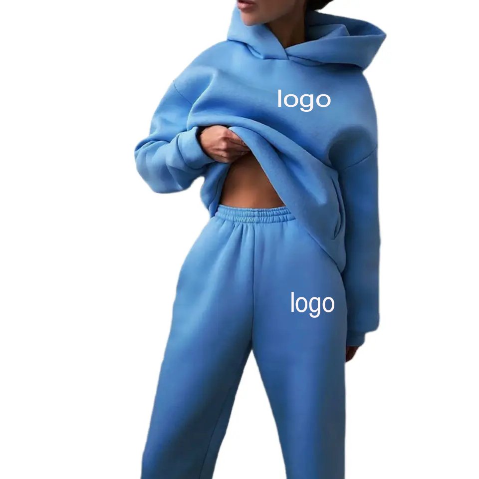 2023 Customized Blank Design High Quality Plus Size Women's Hooded Sweatshirt wholesale 2-piece Set Sweatpants and Hoodie Set