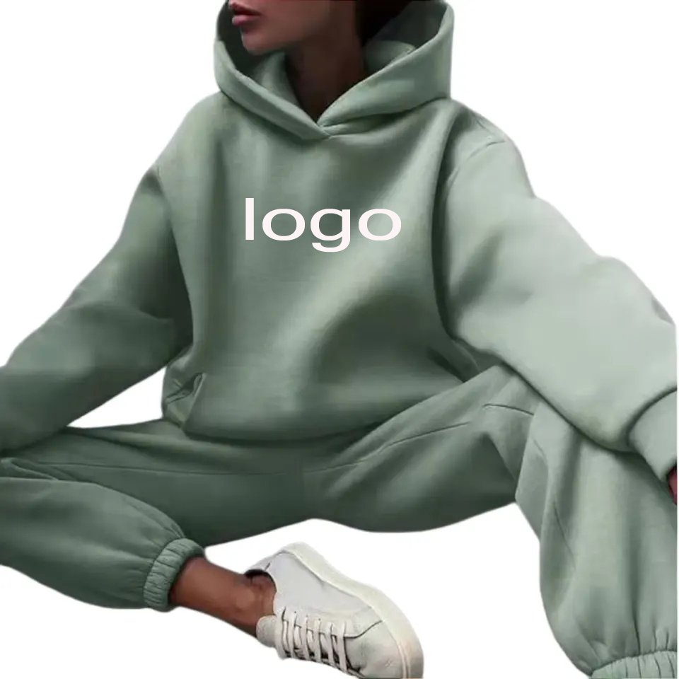 2023 Customized Blank Design High Quality Plus Size Women's Hooded Sweatshirt wholesale 2-piece Set Sweatpants and Hoodie Set