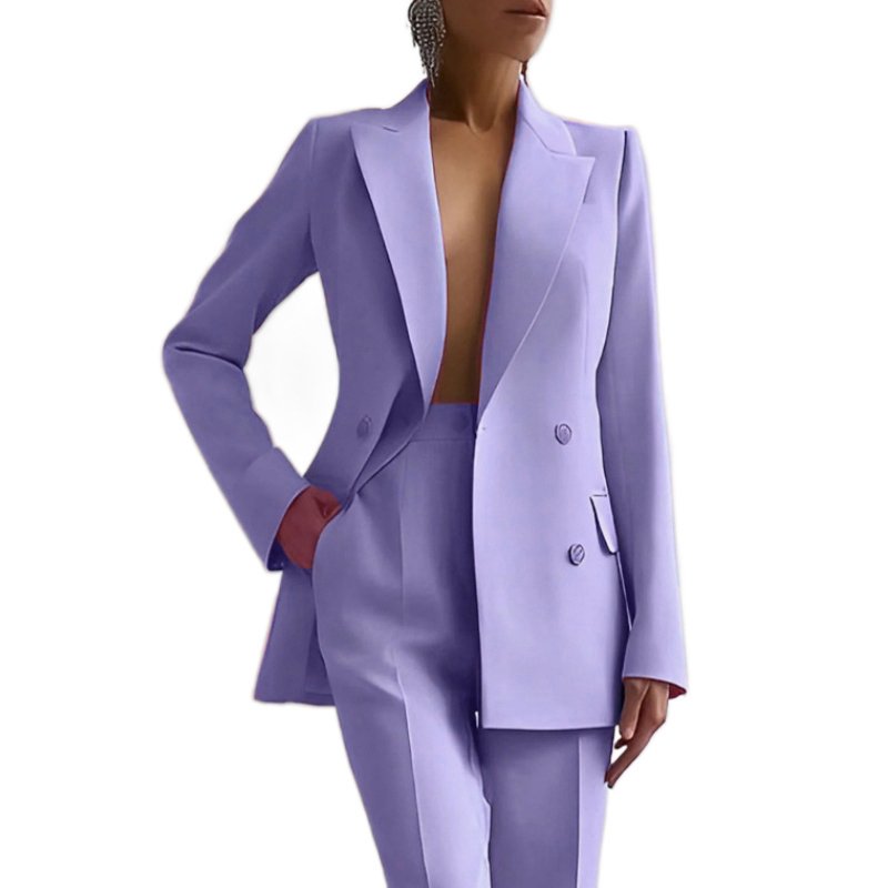Hot Selling Fashion Casual Career Double Breasted Long Sleeve Suit Jacket Long Pants Women's Blazer Suit Sehe Fashion