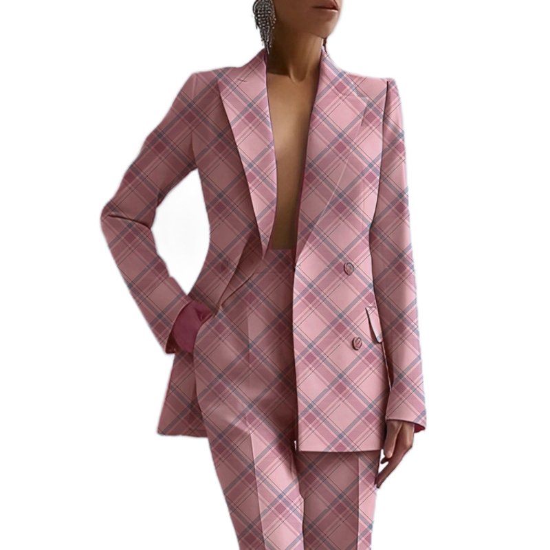 Hot Selling Fashion Casual Career Double Breasted Long Sleeve Suit Jacket Long Pants Women's Blazer Suit Sehe Fashion