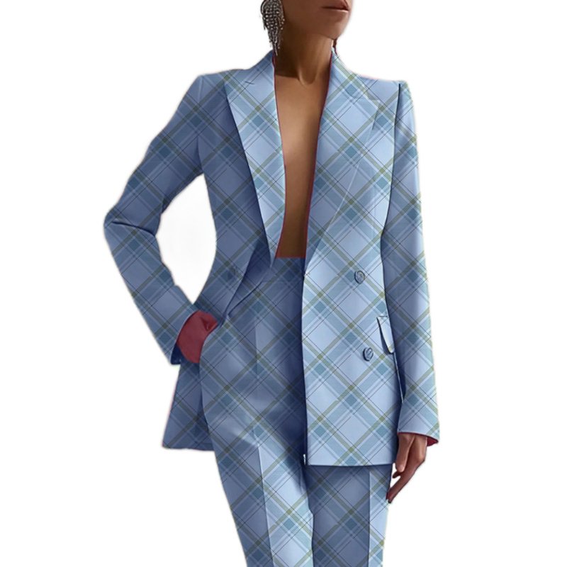 Hot Selling Fashion Casual Career Double Breasted Long Sleeve Suit Jacket Long Pants Women's Blazer Suit Sehe Fashion