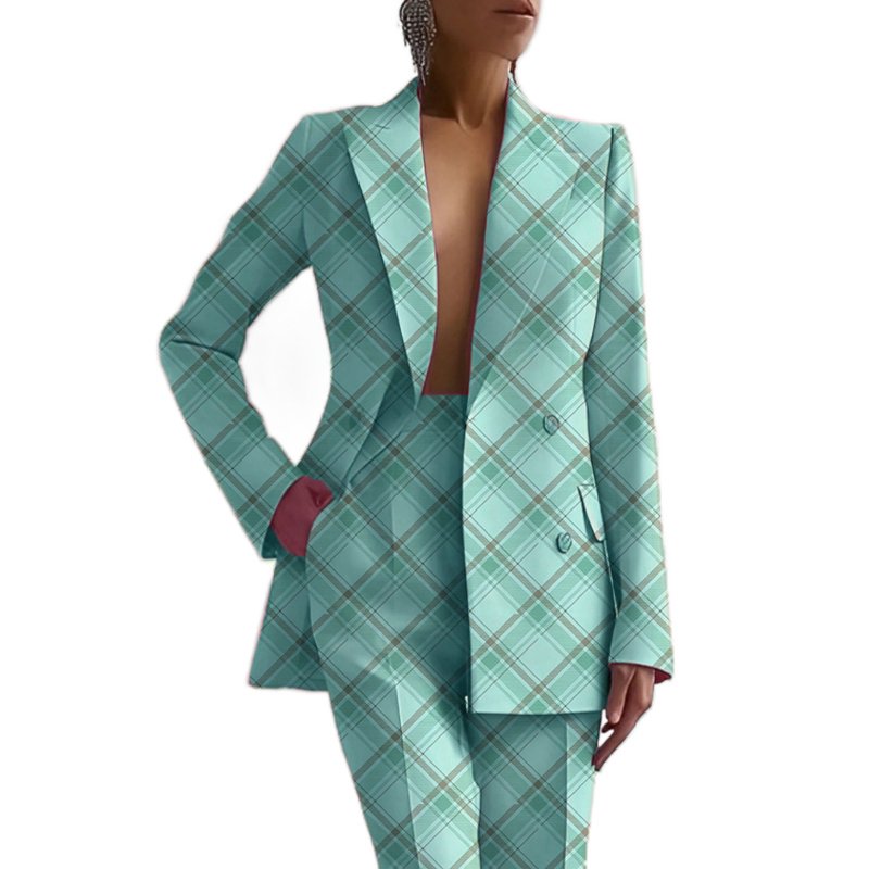 Hot Selling Fashion Casual Career Double Breasted Long Sleeve Suit Jacket Long Pants Women's Blazer Suit Sehe Fashion
