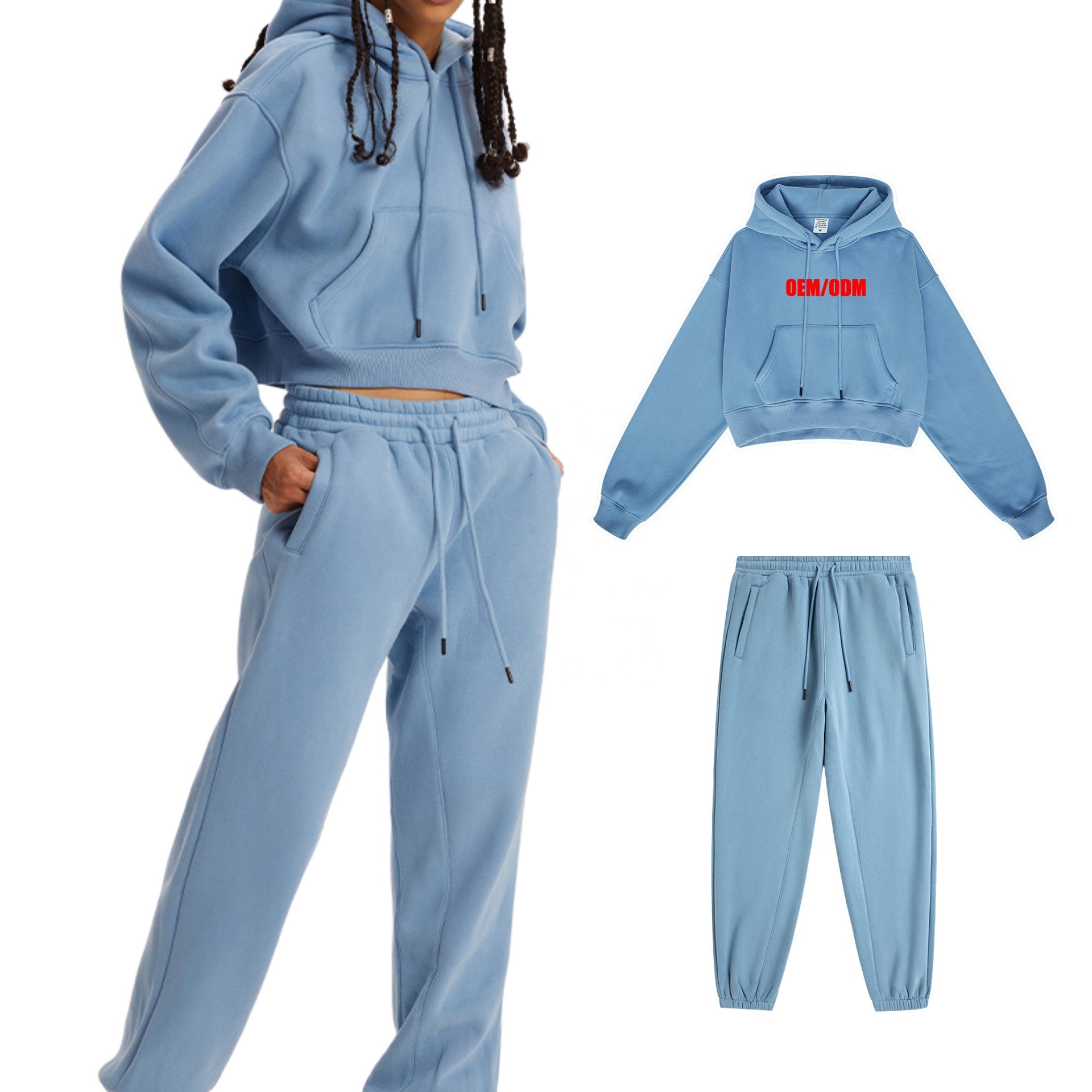 Custom Female Clothes Cotton Women's set Wholesale Casual Women's Streetwear Hoodie&Trousers