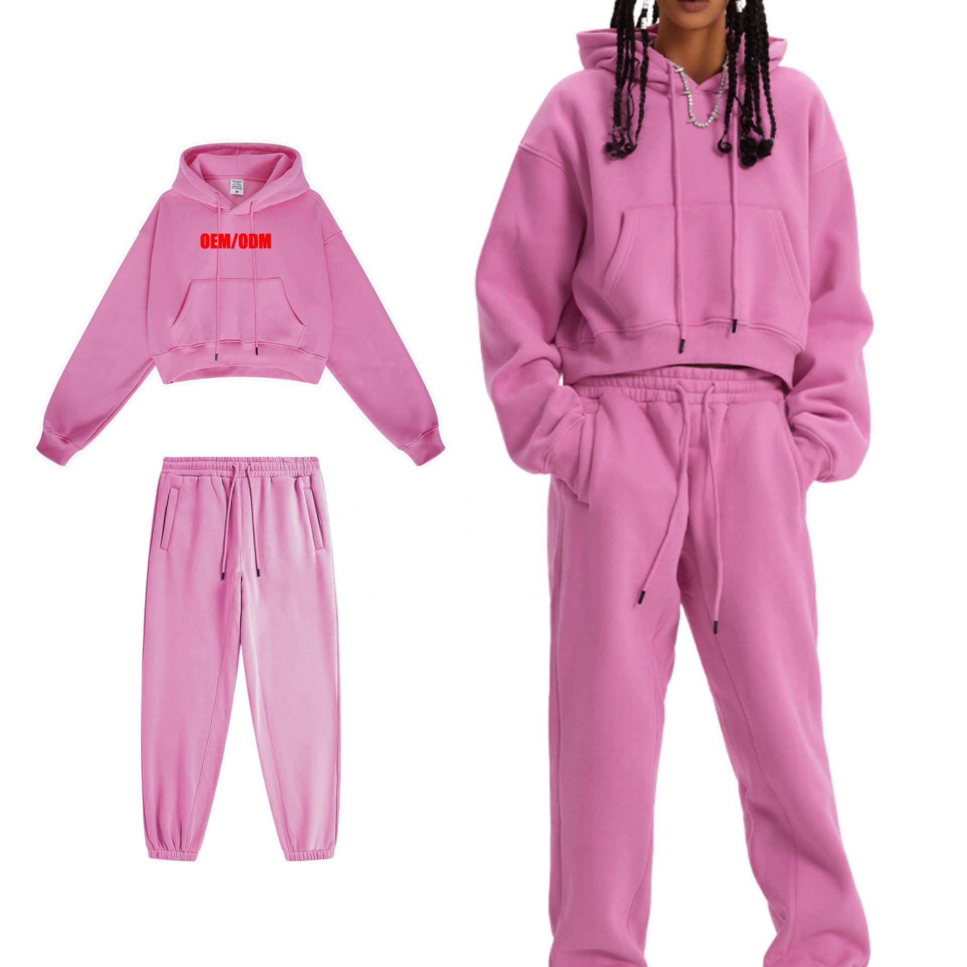 Custom Female Clothes Cotton Women's set Wholesale Casual Women's Streetwear Hoodie&Trousers