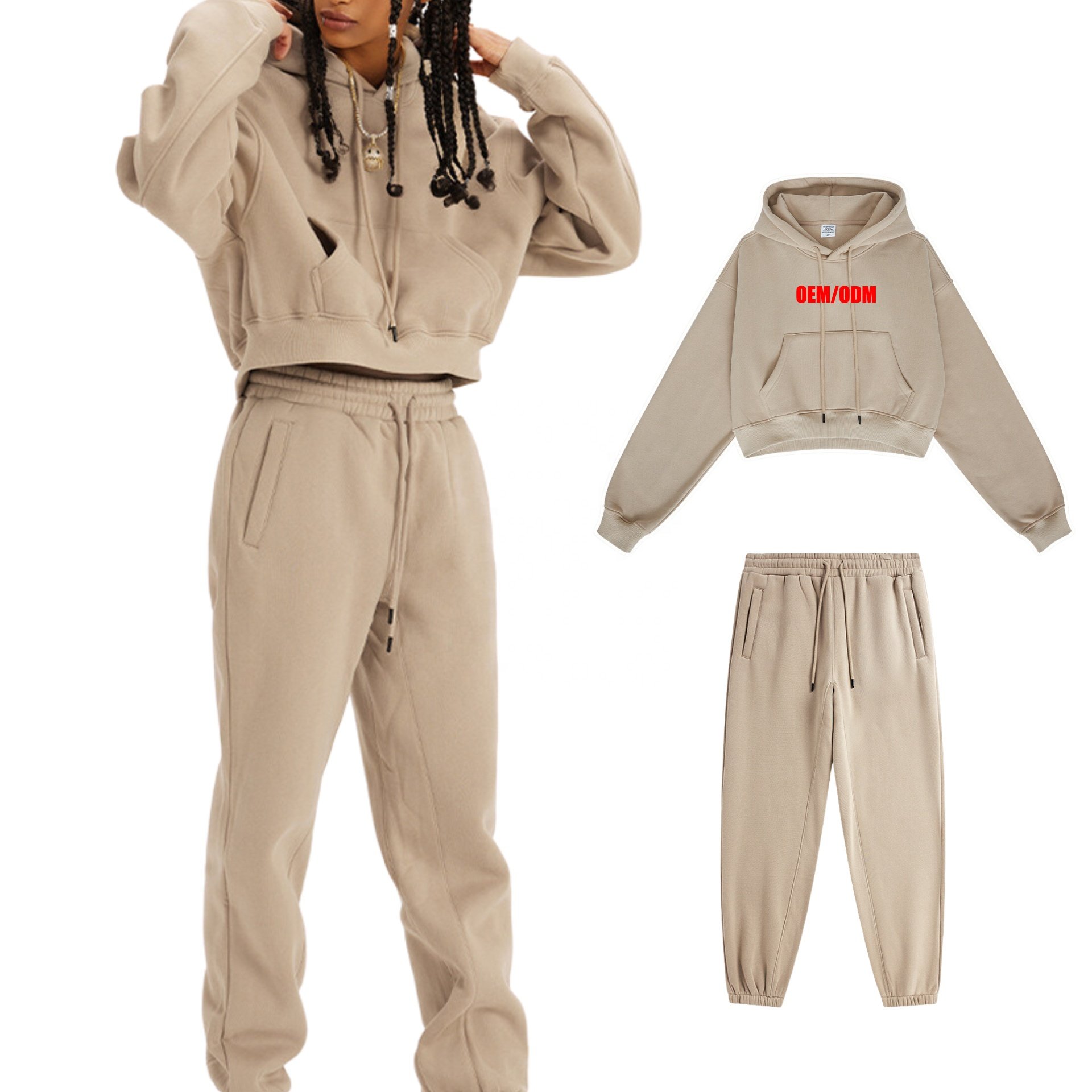 Custom Female Clothes Cotton Women's set Wholesale Casual Women's Streetwear Hoodie&Trousers