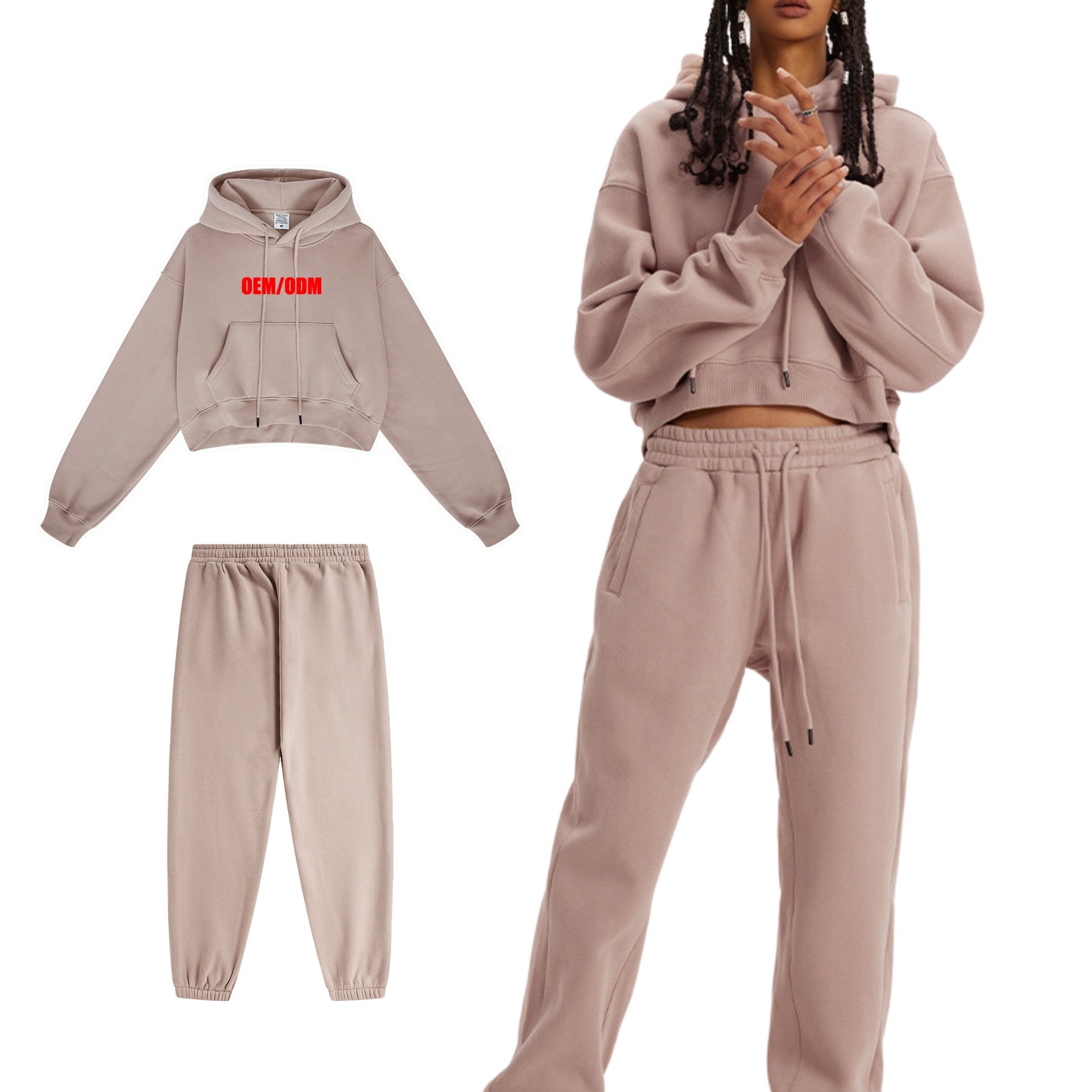 Custom Female Clothes Cotton Women's set Wholesale Casual Women's Streetwear Hoodie&Trousers