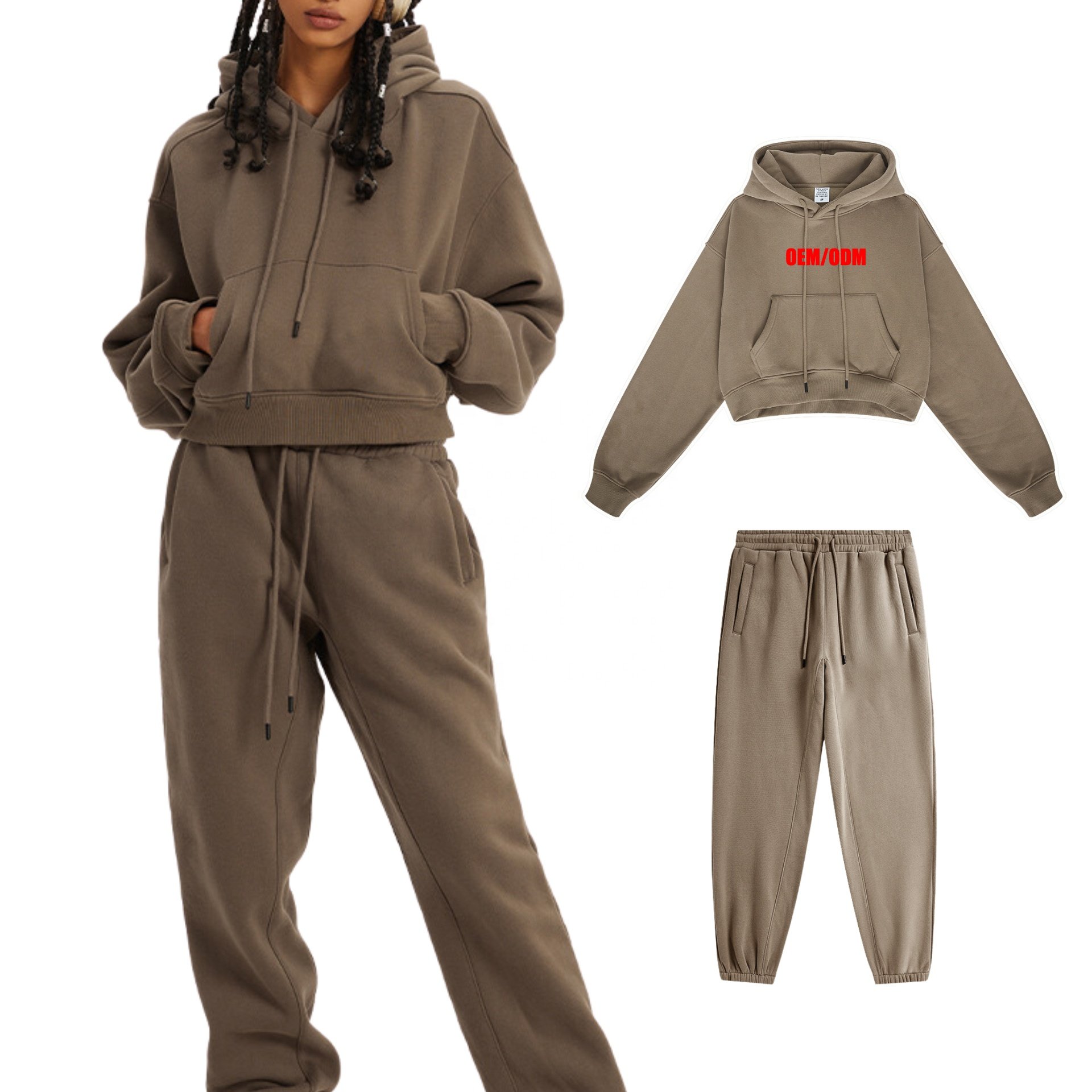 Custom Female Clothes Cotton Women's set Wholesale Casual Women's Streetwear Hoodie&Trousers