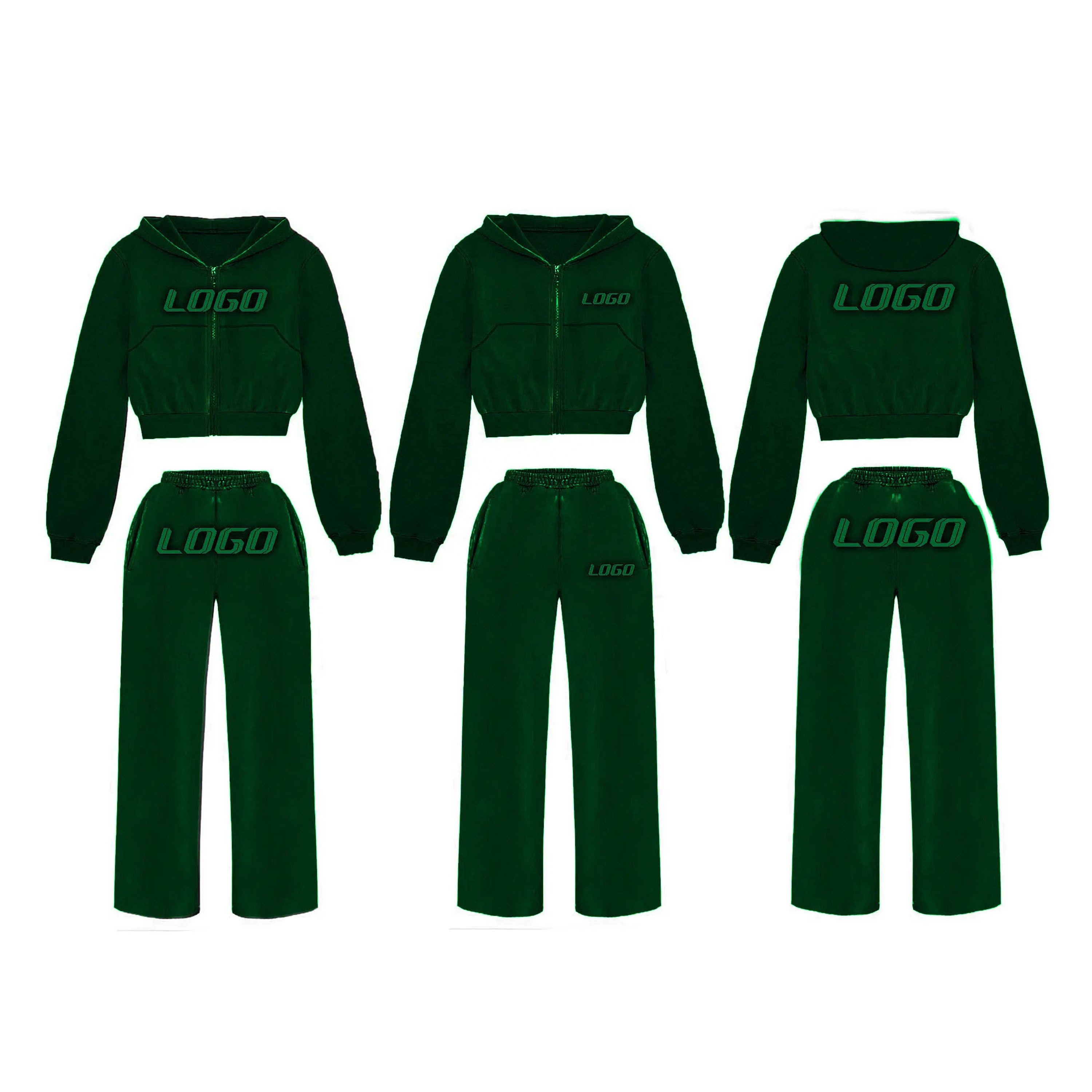 Streetwear Casual Outdoor Fashion Cropped Hoodie And Flared Jogger Set For Women Custom Logo Winter Stylish Hip Hop Women's Sets