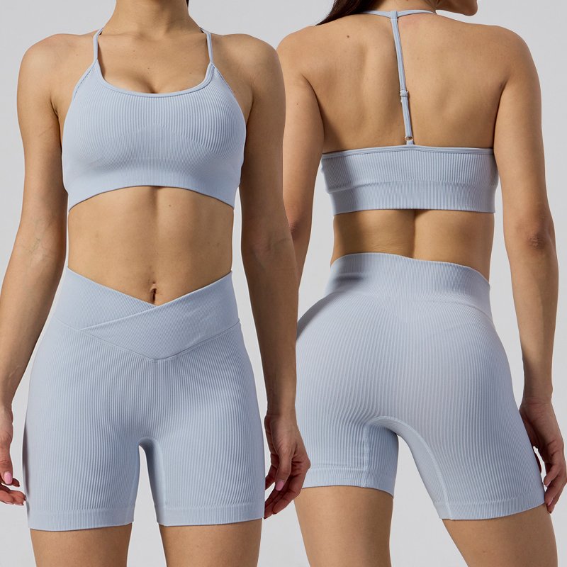Custom Logo Gym Butt Lifting Leggings Sportswear 7 Piece Workout Yoga Sets For Women Ribbed Seamless Yoga Set