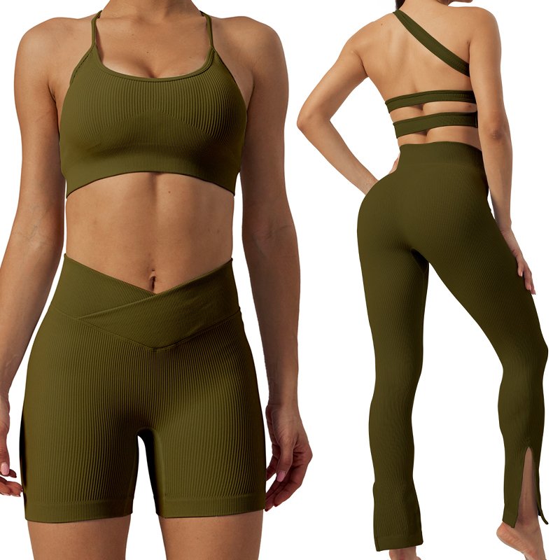 Custom Logo Gym Butt Lifting Leggings Sportswear 7 Piece Workout Yoga Sets For Women Ribbed Seamless Yoga Set