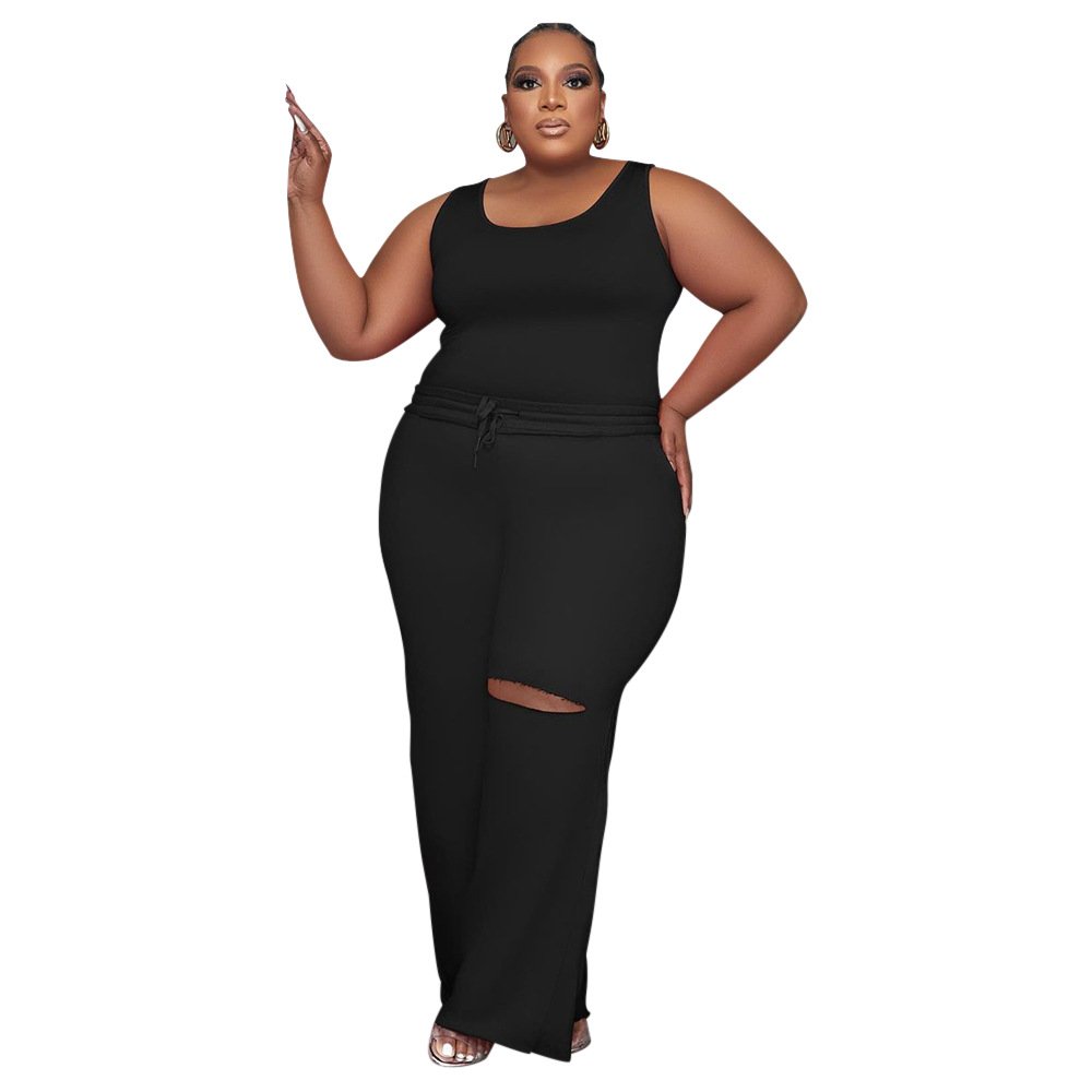 Fashion Women's Sets S-5XL Plus Size Solid Wide Leg Pants Set Tank Top Two Piece Set Women Clothing Summer 2023