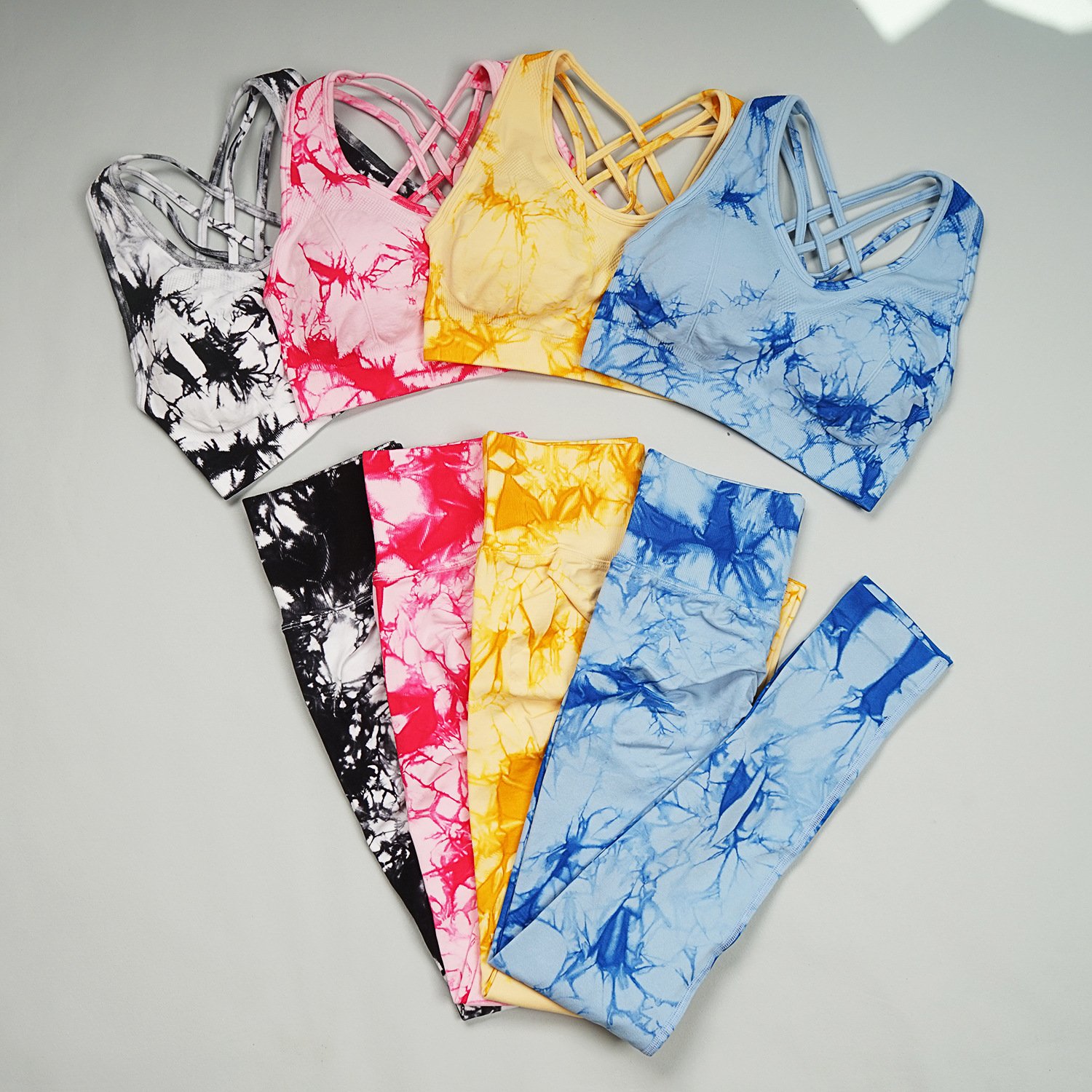 Tie-Dyed Sport wear Gym Clothing Women's Sport Suit Fitness Tracksuit 2 Piece High Elasticity Seamless Pants Bra