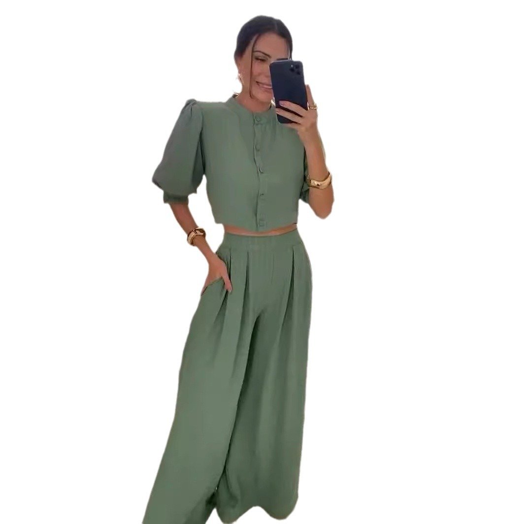 Boutique Wholesale 2024 Summer New Fashion Striped Mid Sleeve Shirt Casual Pants Women's Set
