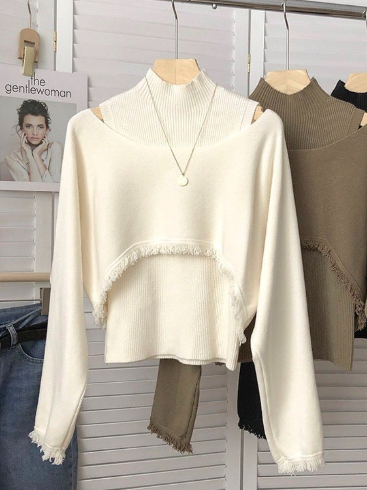 Boutique Wholesale 2024 Autumn New Fashion French Tassel Shawl Knitted Sweater Women's Set