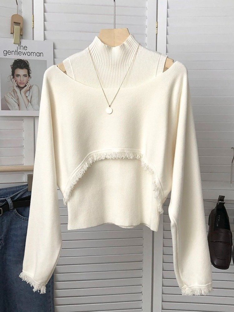Boutique Wholesale 2024 Autumn New Fashion French Tassel Shawl Knitted Sweater Women's Set
