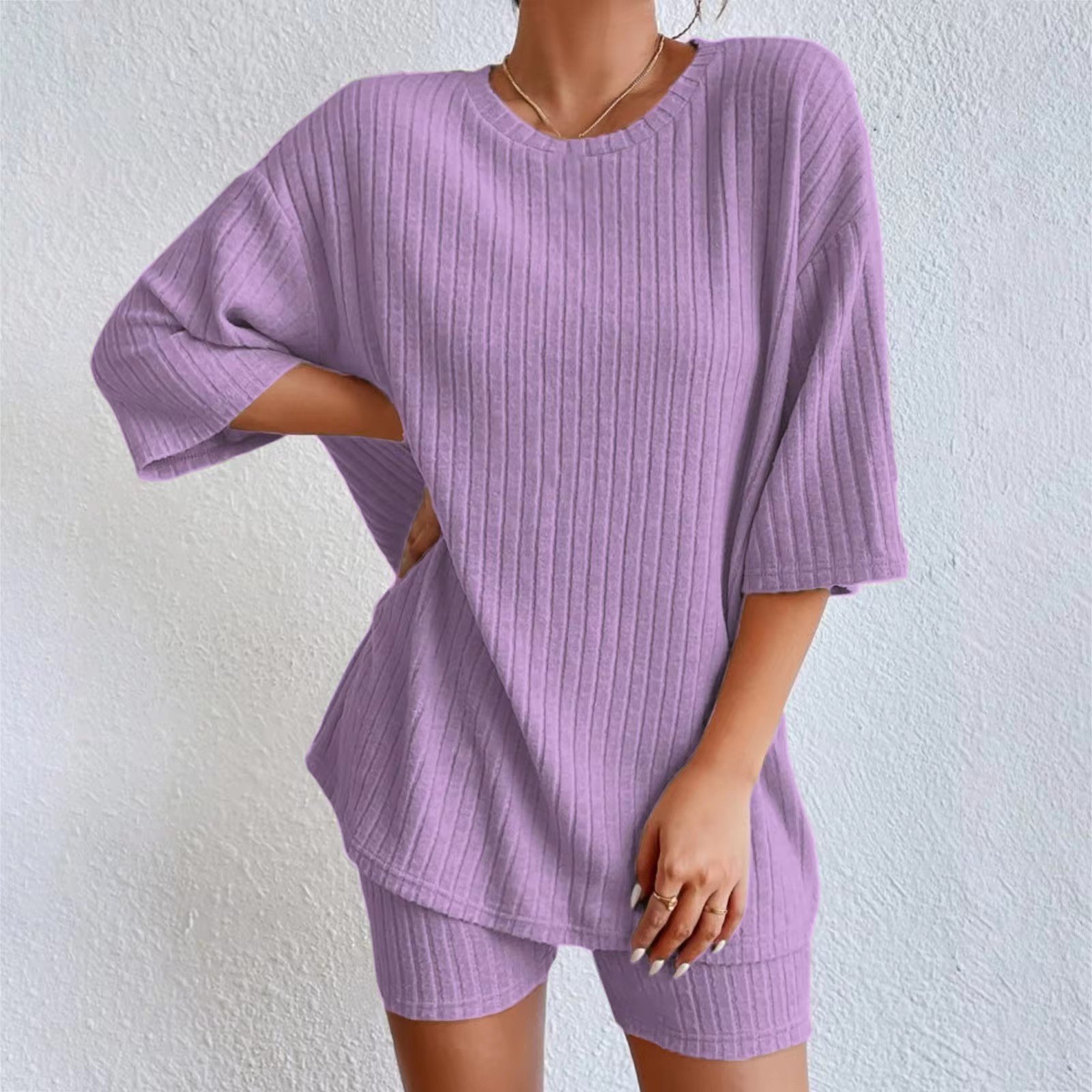 Women's Vacation Fashion Casual Suit Solid Color Summer Shorts And Tops Two Piece Sets Two Piece Swim Shorts For Women