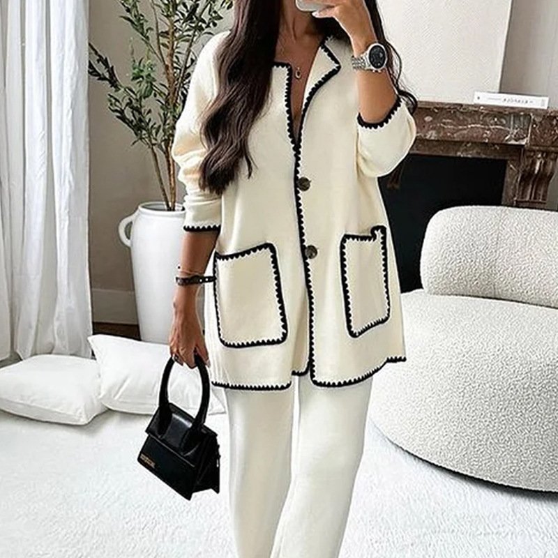 Ladies autumn new clothing fashion women casual loose solid color cardigan shirt pants two piece women's sets