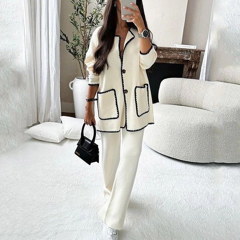 Ladies autumn new clothing fashion women casual loose solid color cardigan shirt pants two piece women's sets