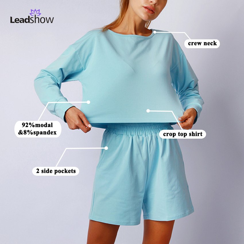 Plus size outdoor sports long sleeve fast dry workout active wear fitness yoga shorts set pocket 2pices athletic shirt for women