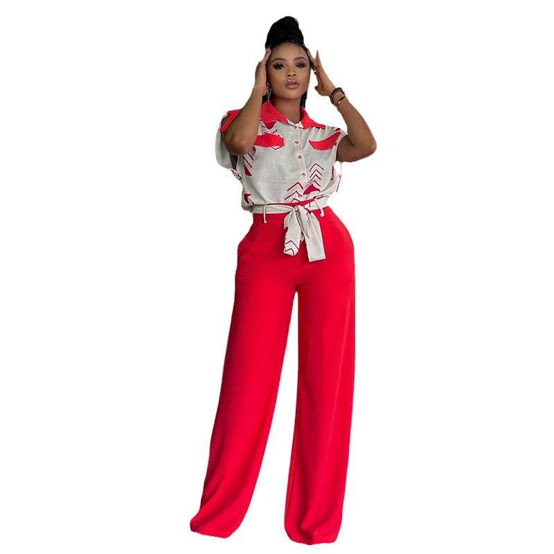 Women's 2 PCS Blouse T-shirts Tops Bodycon 2025 New Wide Leg Belted Pants Sexy Nightclub Party Tracksuit Outfits Set for Women