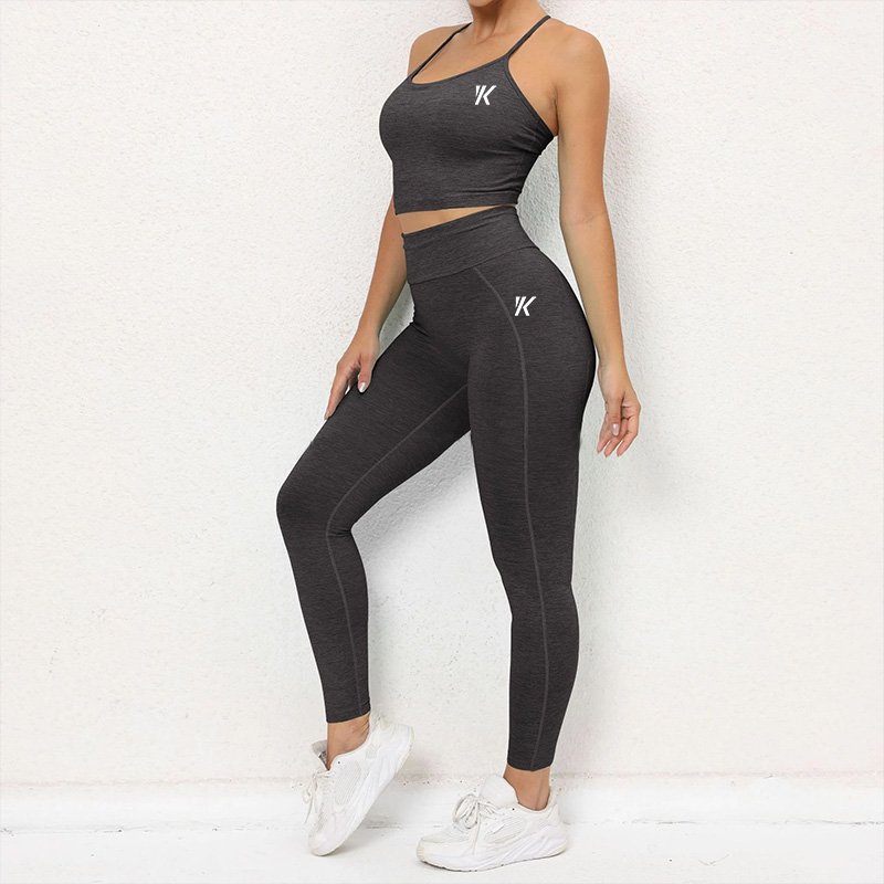 OEM quick drying running sport high waist leggings adjustable tops women two piece set