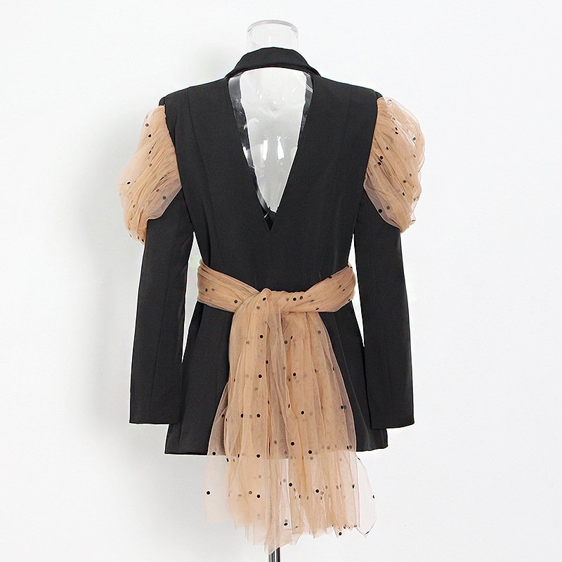 blazer Fashion Autumn new style mesh stitching black casual suit jacket blazer 2024 Ladies Women