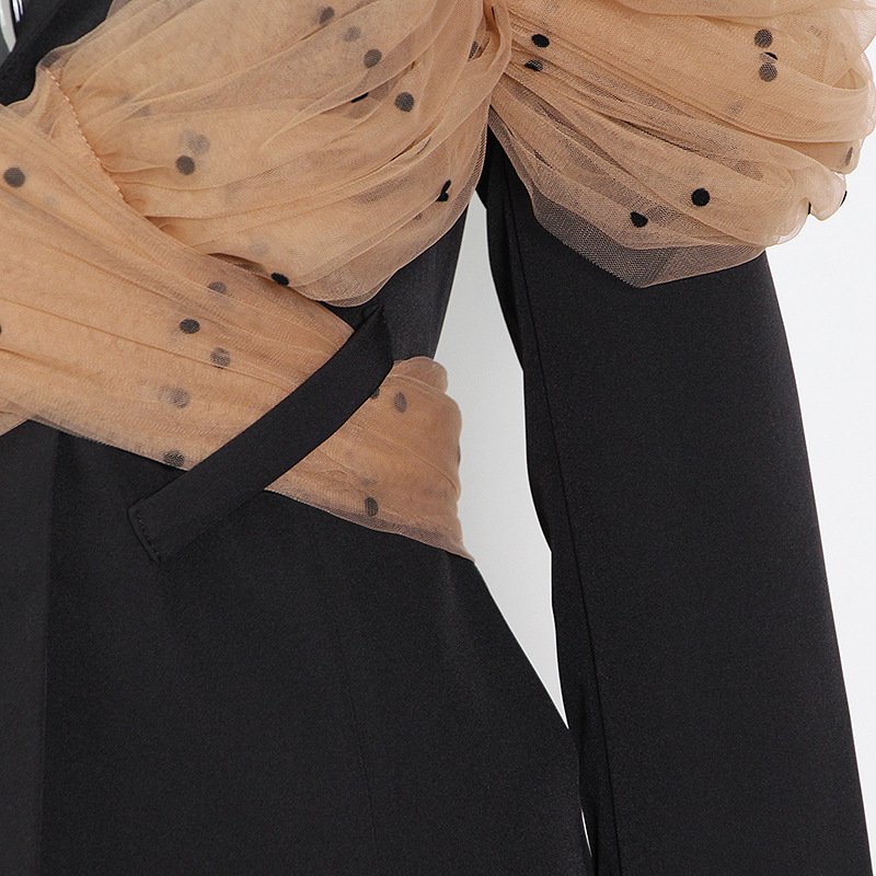 blazer Fashion Autumn new style mesh stitching black casual suit jacket blazer 2024 Ladies Women