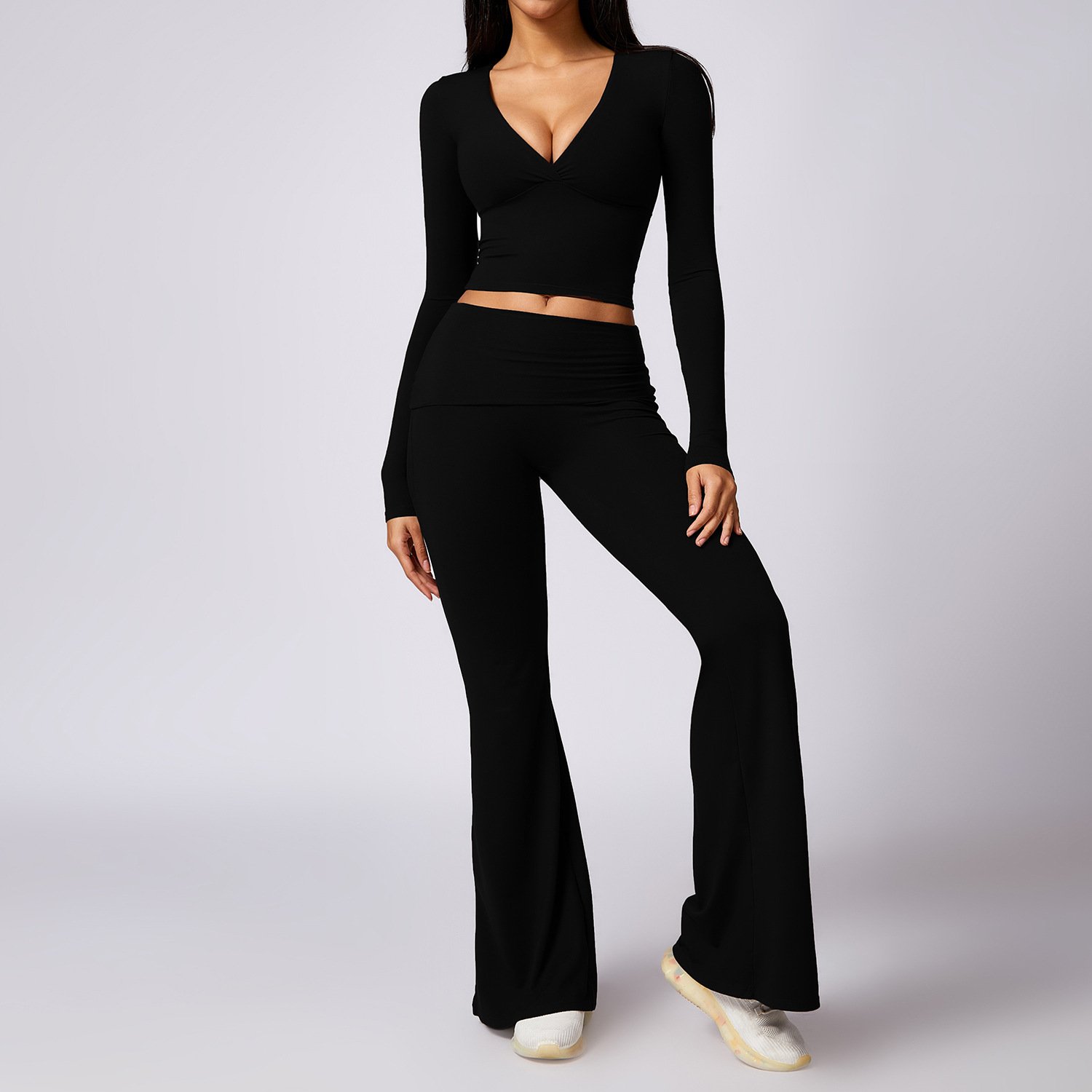 4pcs Sportswear Women Bra Smock Tights Crop Top 3 Pieces Workout Set Long Sleeve Fitness Yoga Set Fitness Clothing Women