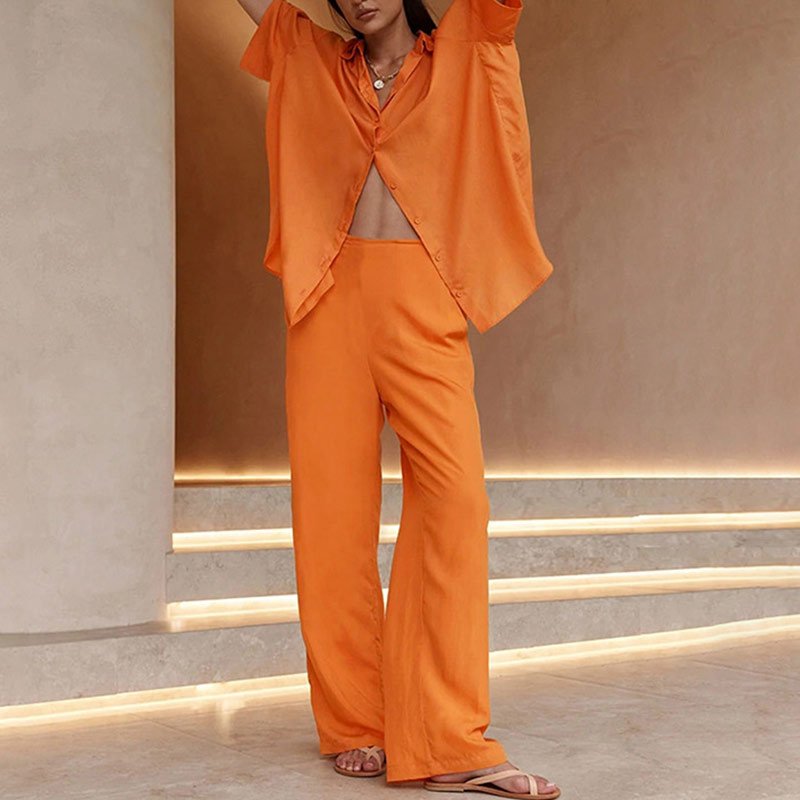 2022 summer new Cotton linen shirt trousers casual wide leg suit loose women's clothing sweater two-piece pants sets