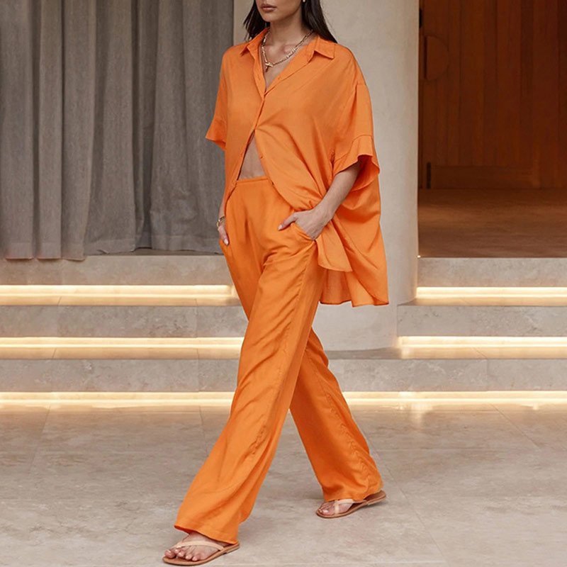 2022 summer new Cotton linen shirt trousers casual wide leg suit loose women's clothing sweater two-piece pants sets
