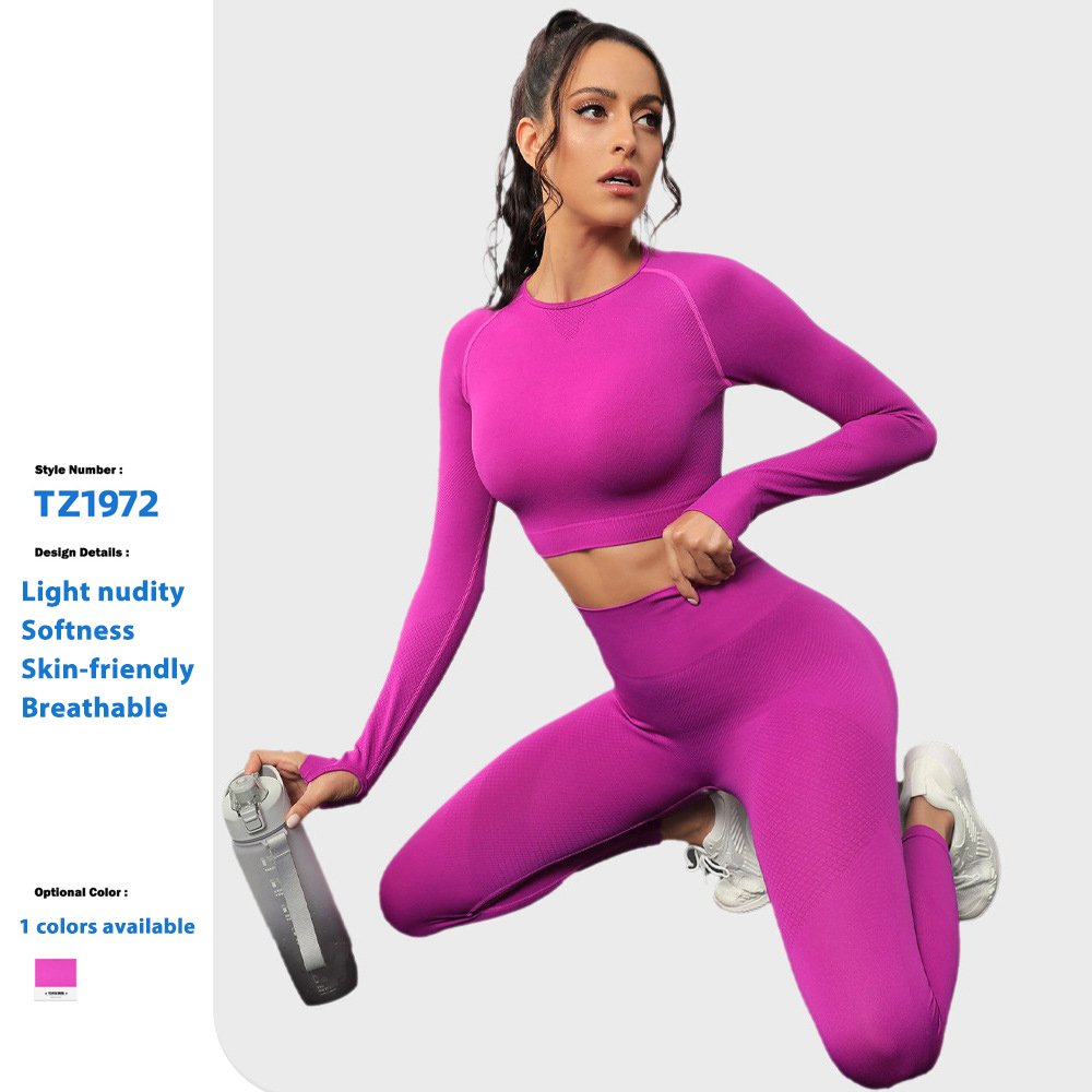 Hot Selling Running Fitness Seamless Hiking Clothes Breathable Women's Workout Yoga Long Sleeve Set