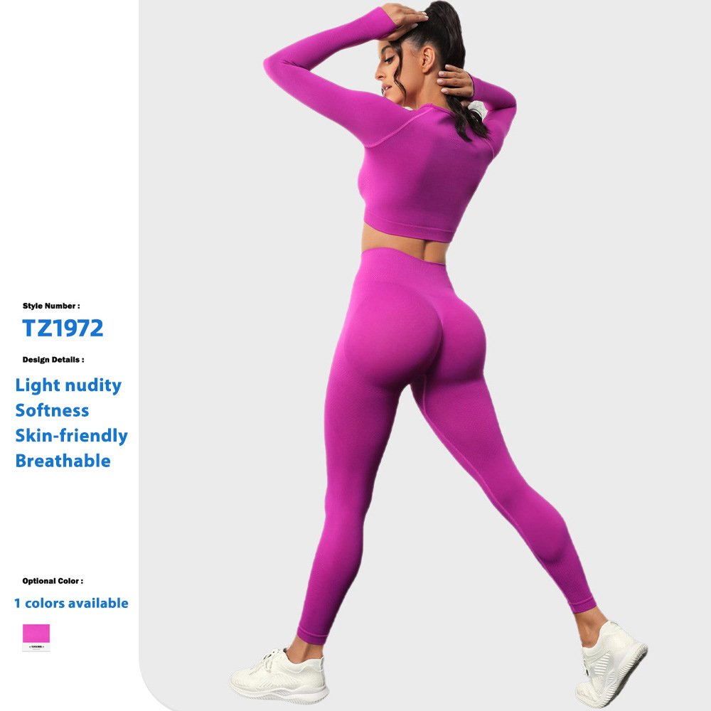Hot Selling Running Fitness Seamless Hiking Clothes Breathable Women's Workout Yoga Long Sleeve Set