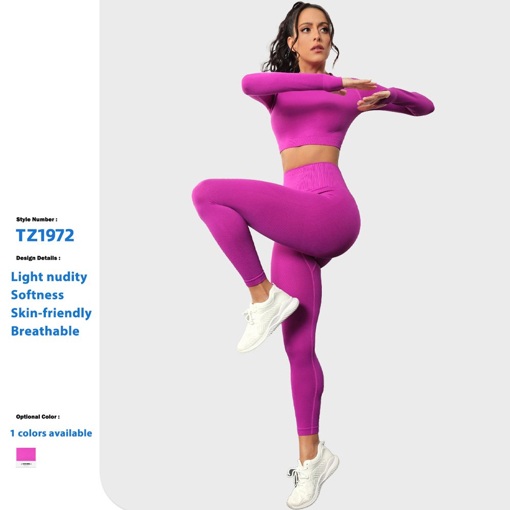 Hot Selling Running Fitness Seamless Hiking Clothes Breathable Women's Workout Yoga Long Sleeve Set