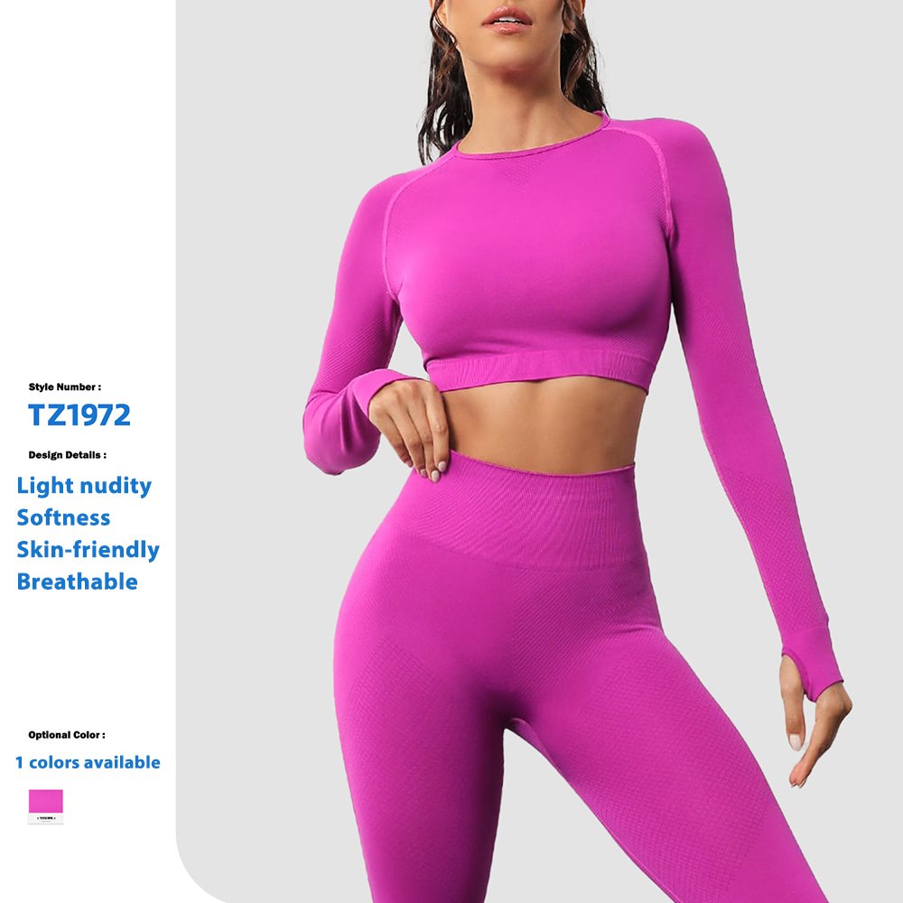 Hot Selling Running Fitness Seamless Hiking Clothes Breathable Women's Workout Yoga Long Sleeve Set