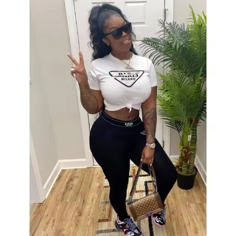Women's Sets Designer Matching Sets Print Short Sleeve T-Shirt Leggings Two Piece Pants Sets Leisure spring 2024 Women Clothing