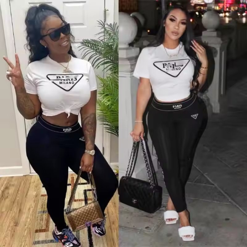 Women's Sets Designer Matching Sets Print Short Sleeve T-Shirt Leggings Two Piece Pants Sets Leisure spring 2024 Women Clothing
