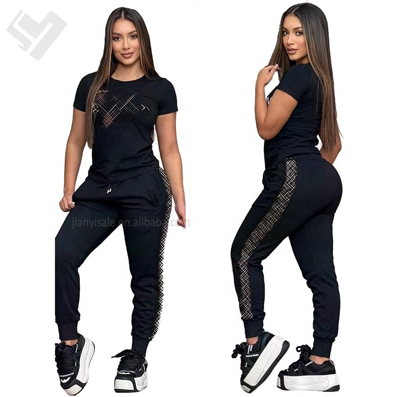 High Quality Women's Summer Luxury Clothing Casual Short Sleeve 2 Piece Jogging Suit Ladies Elegant Two Piece Pants Set