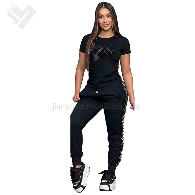 High Quality Women's Summer Luxury Clothing Casual Short Sleeve 2 Piece Jogging Suit Ladies Elegant Two Piece Pants Set