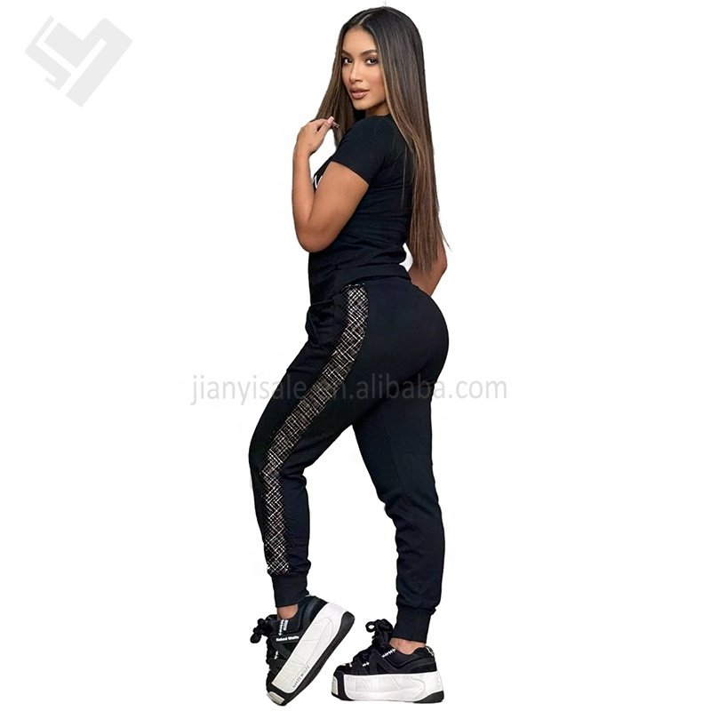 High Quality Women's Summer Luxury Clothing Casual Short Sleeve 2 Piece Jogging Suit Ladies Elegant Two Piece Pants Set