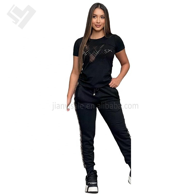 High Quality Women's Summer Luxury Clothing Casual Short Sleeve 2 Piece Jogging Suit Ladies Elegant Two Piece Pants Set