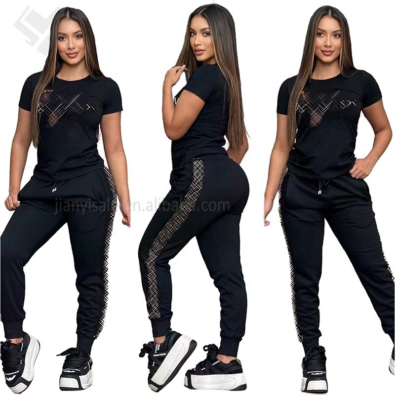 High Quality Women's Summer Luxury Clothing Casual Short Sleeve 2 Piece Jogging Suit Ladies Elegant Two Piece Pants Set