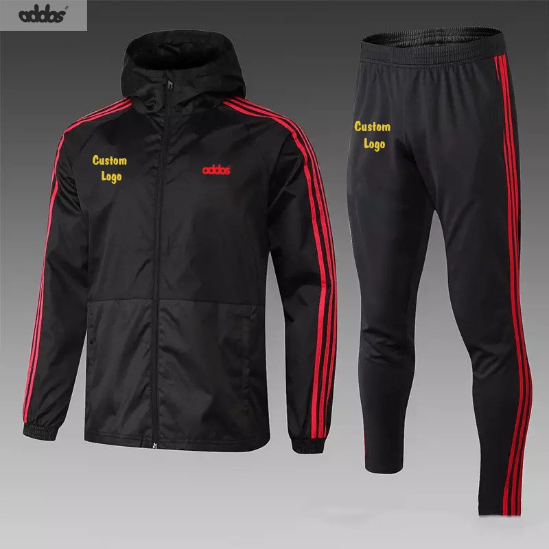 Latest Fashion Red & Black Thai Quality Soccer Windbreaker Jacket Football Training Jogging Hooded Tracksuit For Men