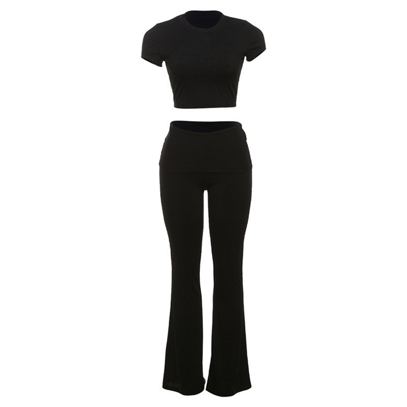 New Spring Women's Set Neon Short Sleeve Crop Top Bodycon Sexy Maxi Pants Casual Two Piece Set Women Clothes