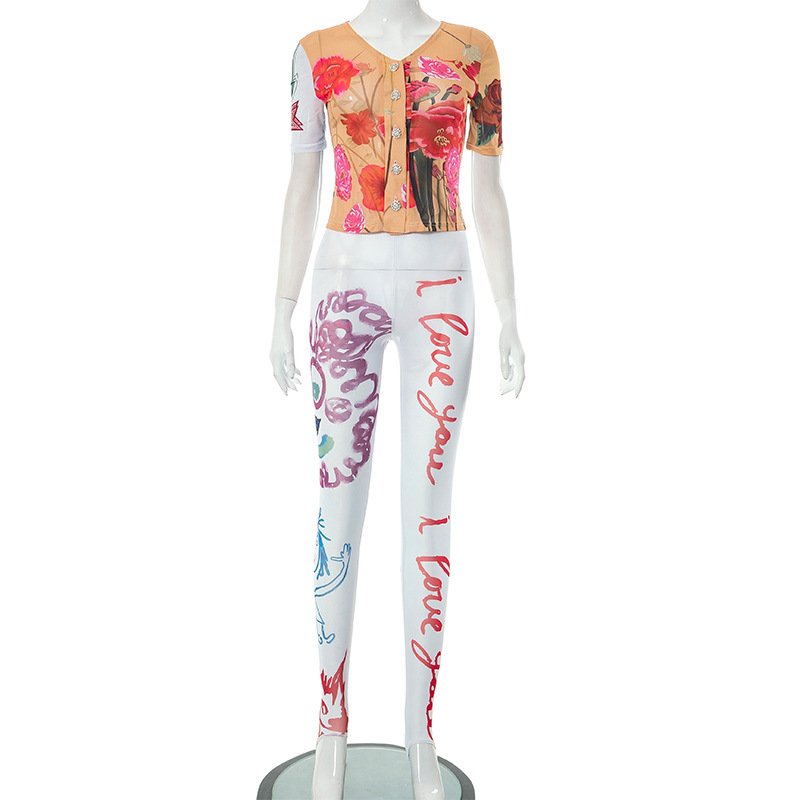 2024 summer trendy boutique casual two piece pants set digital print women's sets