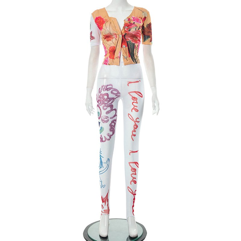 2024 summer trendy boutique casual two piece pants set digital print women's sets