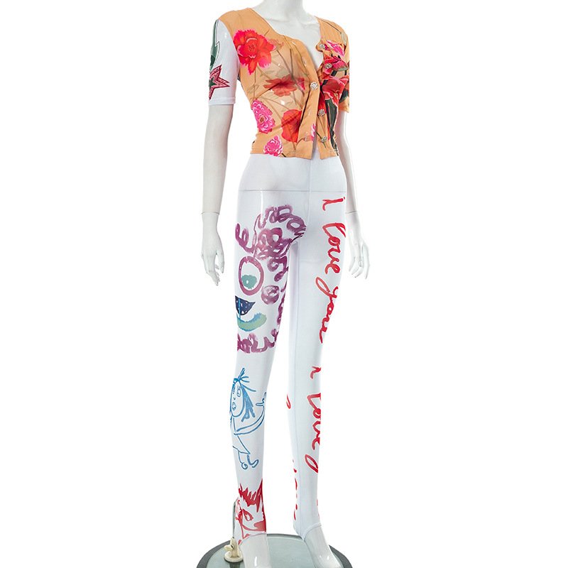 2024 summer trendy boutique casual two piece pants set digital print women's sets